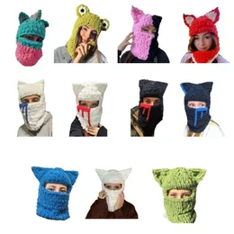 Girls Cat Ear Hat Y2K Knitted Hat Cat Ear Gifts Warm Hat Adult Children Knitted Chenille Yarn Halloween Po Drop 240110