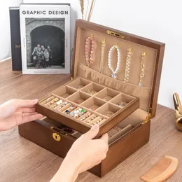 Caixa de jóias de madeira para mulheres colar brincos anéis caixas de jóias pingente dispiay stands pulseira separadores organizador de armazenamento 240110