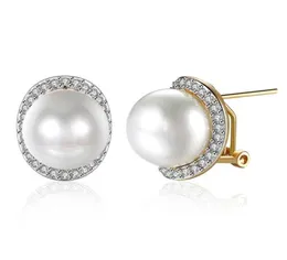 Stud Wedding Jewelrry Biała sześcienna cyrkonia Pearl Kolczyki Złota nakładka dla kobiet biżuteria mody E20967696210