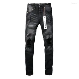 Men's 24SS Brand Herr Fashion Slim Purple Jeans 1: 1 höst Winter High Street Black Ripped Pants 719