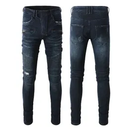 Jeans da motociclista da motociclista elasticizzati slim multitasche alla moda blu scuro Amiryes da strada per giovani High Street Uomo Taglia USA