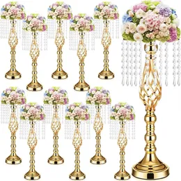 10 PCS Gold Wedding Centerpaces for Table Crystal Flower Stand 193 بوصة إناء طويل القامة مع الثريا المعدنية HOL 240110