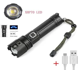 Ficklampor facklor höga kraftfulla 5000 lumen USB -laddningsbara zoom LED xhp70 Tactical Lamp18005323