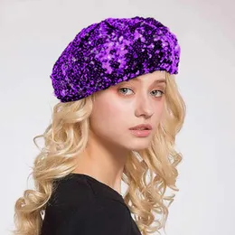 Berets damskie błyszczące cekiny beret hat ladies dziewczęta Trendy lśniąca czapka do czapki na świąteczne taniec nocna sukienka fantazyjna sukienka