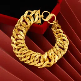 Braccialetti con ciondoli Bracciale SAIYE con catena laterale in oro sabbia vietnamita elettrolitico 24k, spessore 22 cm