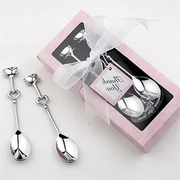 1 Pair Love Coffee Drinking Stainless Steel Spoon Teaspoon Bridal Shower Wedding Bridal Party Favors Lover Valentine's Gift298v