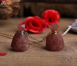 Fashion Women Natural Strawberry Quartz Perfume Bottles pendant JewelryCrystal Essential Oil Gold Silvery Chains Necklace Gift7344909