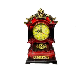 Antique Desk Clock Wine Red Living Room Desktop Bell Decoration European Home Accessories Bedroom Mute Sweep Alarms Table CLK 240110