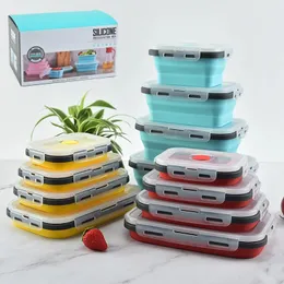 Taşınabilir katlanabilir silikon öğle yemeği kutusu açık piknik gıda konteynerleri Bento kutusu mikrodalga ısıtma mutfak eşyaları 240111