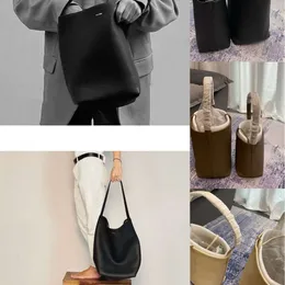 The Row Tote High-capacity Genuine Leather Commuting Bag Lychee Grain Cowhide One Shoulder Handbag Versatile Bucket Bag Women