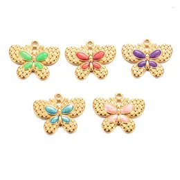 Pendant Necklaces 5pcs Stainless Steel Gold Plated Embossing Circle Dot Enamel Butterfly Pendants Charms For Jewelry Making Components