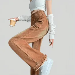 Jeans bambu harmoni nonstretch bomull full längd hög midja breda benbyxor y2k kvinnors jeans, mode höga midja lösa jeans