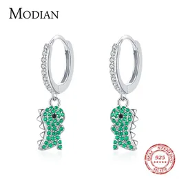 Серьги Modian, 100% настоящее серебро 925 пробы, животное, милый динозавр, серьги-качели, модные прозрачные висячие серьги с цирконием для женщин, ювелирные изделия