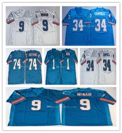 Uomini economici Oiler Vintage Football 34 Earl Campbell 9 Steve McNair 74 Bruce Matthews 1 Warren Moon Stitched Retro Blu Bianco Maglie5301597