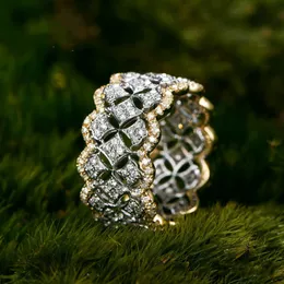 18K Rose Gold Pave Diamond Ring Real 925 Sterling Silver Bijou خطوات الزفاف خواتم الزفاف للنساء هدية مجوهرات حفلات الزفاف