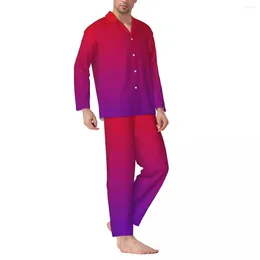 Herren-Nachtwäsche, Neonlichter, Frühling, minimalistisch, Rot bis Lila, Farbverlauf, lässig, Oversize-Pyjama-Set, langärmlig, weiche Nachtwäsche für Herren