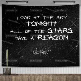 Lil Peep Tapestry Wall Hanging Look At The Sky Art Blanket Black Hippie Witchcraft Tapestries Aesthetic Room Decor 240111