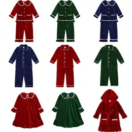 Natal família combinando crianças pijama vermelho quente veludo menino menina vestido sleepwear roupas da criança crianças pjs presente 240110