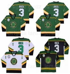 روس The Boss Rhea College 3 St Johns Shamrocks Jersey Men Movie Ice Hockey Team أسود اللون الأخضر بعيدًا