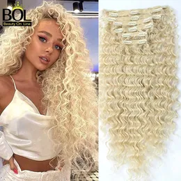BOL Deep Wave Curly Clip-in-Haar-Synthetik, 7 Stück, japanische hitzebeständige Faser-Haarteile für Frauen 240110