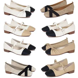 Gai 2024 디자이너 여성 New Bow Colored Low Heel Heel 입 두꺼운 힐 신발 단일 신발 36-41