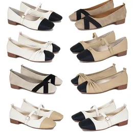 2024 Spring Designer Women Shoes New Bow Beige Black Low Heel Square Head Shallow Mouth Single Shoes 36-41