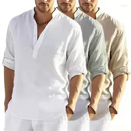 Chemises décontractées pour hommes, T-shirt à manches longues en lin, sous-vêtement ample, couleur unie, en coton, grande taille