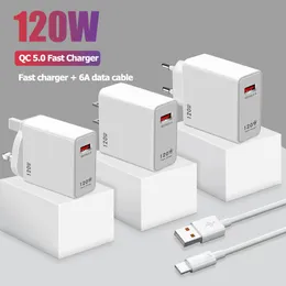 US AU Uk Eu 120 W Quick Charge 3.0 Schnellladegerät USB-Wandadapter mit USB-Kabel Typ-C-Ladekabel für Samsung Huawei Xiaomi iPhone 15 Pro max