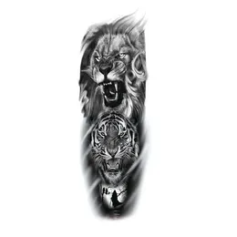Lion tiger head large pattern waterproof full arm tattoo sticker flower water transfer printing style