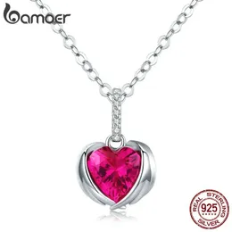 Necklaces bamoer Red Heart Guardian Wing Pendant Necklaces for Women AAA Cubic Zirconia Chain Link 925 Sterling Silver Jewelry SCN341