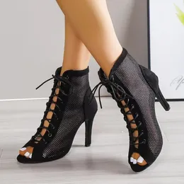 Top Women Dance Schuhe Sommerpupms Ballsaal Salsa Tango Sandalen Mädchen Fashion Party Mesh Ausschnitt High Heel Sandalias 2 27 7