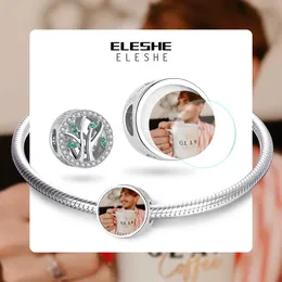 Grânulos Eleshe Personalizado Foto Personalizada DIY Fine Bead 925 Sterling Silver Family Tree Charms Fit Pulseira Original DIY Jóias Fazendo