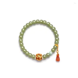 Link Bracelets Natural Hetian Jade Sterling Silver Elastic Bracelet Charms 고급 고급 보석 부부 Beaded Bangle 남녀 홀리데이 선물