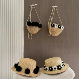 Caps Cute Pom Pom Baby Straw Hat with Bag Fashion Baby Girls Bucket Hat Children Panama Caps Kids Accessories 2023 Kids Hats
