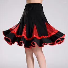 Scenkläder 2024 kvinnors latin salssa tango rumba balsal dansklänning kjol grön ljusrosa röda fyrkantiga kvinnor