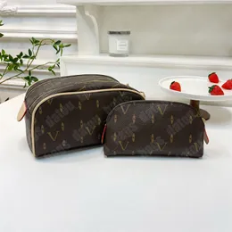 Designer Cosmetic Bags 2 Pieces Pouch Zipper Make Up Bag Women Wash Purse Makeup Pouches Old Flower Plaid Toiletry Clutch Bags