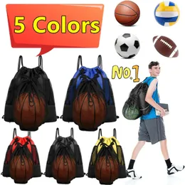 5 Colors Drawstring Basketball Backpack Mesh Bag Football Soccer Volleyball Ball Storage Bags Outdoor Sports Traveling Gym Yoga 240111