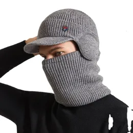 Uomo Donna Caldo passamontagna con paraorecchie Cappello Sciarpa invernale Set Berretto in velluto di peluche Cappello Pullover da uomo Cappello lavorato a maglia Berretti Uomo Donna 240111