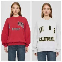 24AW Sweatshirt Annie Bing Yeni niş tasarımcı trend kapşonlu klasik mektup baskı basit iç polar gevşek kırmızı kadınlar pamuklu çok yönlü çok yönlü kapüşonlu kazak gelgit üstleri