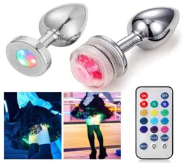 LED Butt Plug Metal Anal med lätta sexspel för par Lysande Cork Prostate Massage Tail Erotic Toys9980939