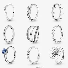 Vintage Crown Daisy 925 Silver Ring for Women Flower Sapphire Couple Lovers Pan Wedding Engagement Fine Jewelry Gift