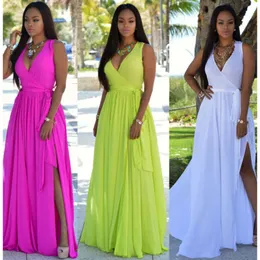 "Vestido largo sin mangas para mujer, elegante y versátil, perfecto para fiestas de verano y días de playa, color liso con fajines para un look moderno"