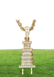IcedOut Plug Shape Pendnat Rock Ожерелье для мужчин Золотой Цвет Материал Медь Полный кубический циркон Ювелирные изделия в стиле хип-хоп с веревочной цепочкой2495127763