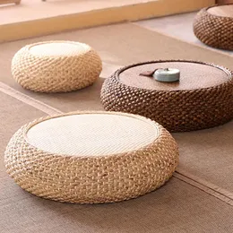 Mats manal yastık doğal örgü saman pouf tatami mat yuvarlak zemin yastıkları rattan futon meditasyon ibadet yastık yoga japon