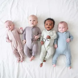 Rompers 2023 Baby Romper Bamboo Fiber Baby Boy Girl Clothes Newborn Zipper Footies Phemsuit Solid Long Sleeve Baby Clothing 0-24mvaiduryc