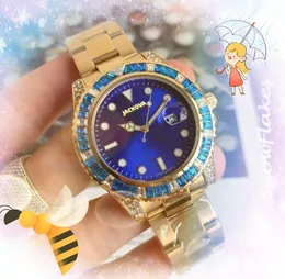 Famosi orologi da uomo con data automatica Orologi di moda da uomo di lusso Anello con diamanti colorati Quadrante grande Orologio con movimento al quarzo Orologio da polso in ceramica rosso e blu Regali