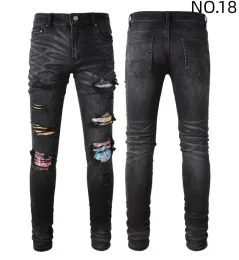 Designer-Jeans, luxuriöse schwarze Jeans für Herren, Marken-Herrenjeans, High-Street-Designer-Denim, Maschine, Auto, Motorrad, Mode, zerrissene Jeans, Slim-Fit, bemalte Spleißung, Trend Z6