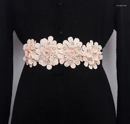 Cintos femininos pista moda flor frisado elástico cummerbunds vestido feminino espartilhos cintura decoração cinto largo r3225