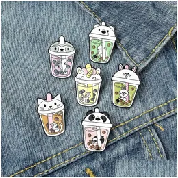 Pins, Brooches Cartoon Brooch Cub Bubble Tea Modelling Brooches Lovely Originality Lacquer Badge Accessories 2Zb Y2 Drop Delivery Jew Dhqyb