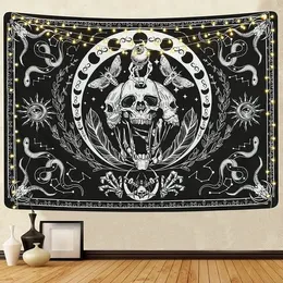 Witchcraft Tapestry Black and White Snake Wall Decoration Moon Star Tarot Gothic Esthetic Art Hanging For Room Home Decor 240110